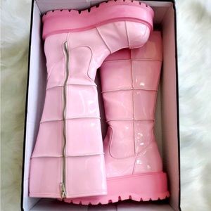 Pink Patent Knee High Goth Punk Festival Boots